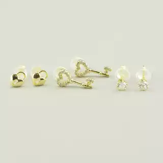 Сережки пусети 3 пари Saiya Фіаніт (позолота 18к лимонна)