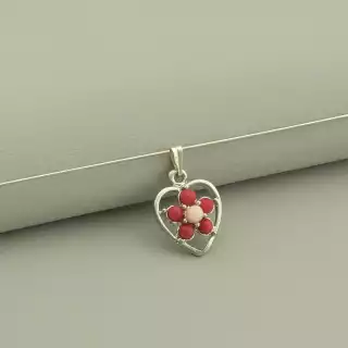 Кулон стальний серце та квітка Корал 18х14 мм.