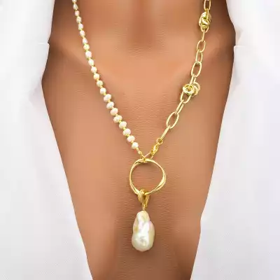 🏷️️ Підвіска Перли (52 см, з карабіном, +4 см ланцюжок) F-104894