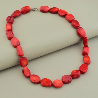 Намисто з коралів (46 см, карабін, червоний, срібний)