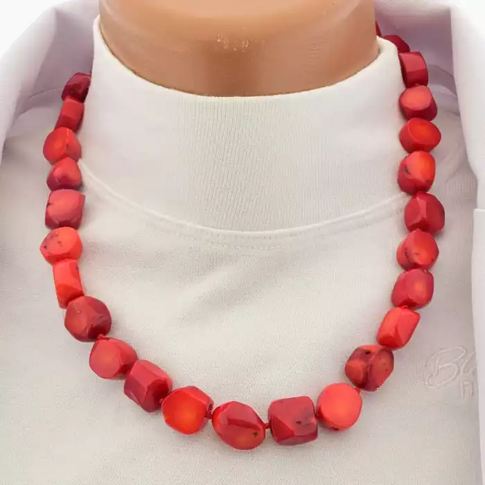 🏷️️ Намисто з коралів (46 см, карабін, червоний, срібний) ss_104994