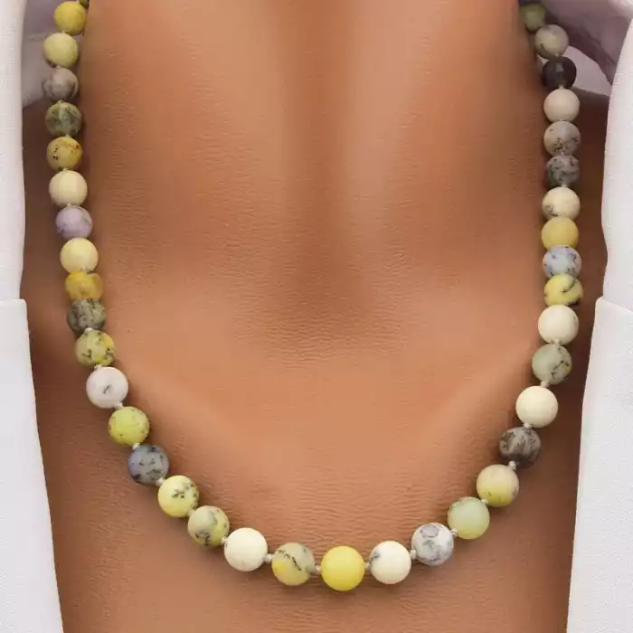 🏷️️ Намисто опал (47 см, карабін, сталь, 8,5 мм, рожевий, сірий, срібний) ss_105201