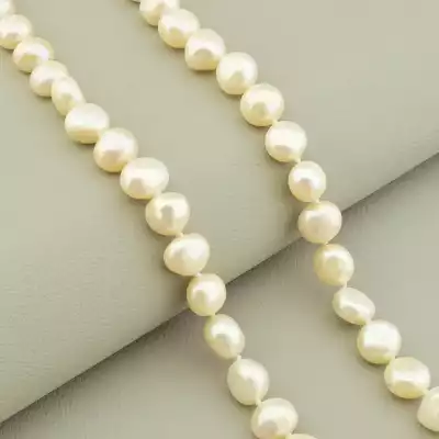 🏷️️ Намисто з перлин (42 см, з карабіном, сталь, 9х8 мм, АА, білий, срібний) F-105304