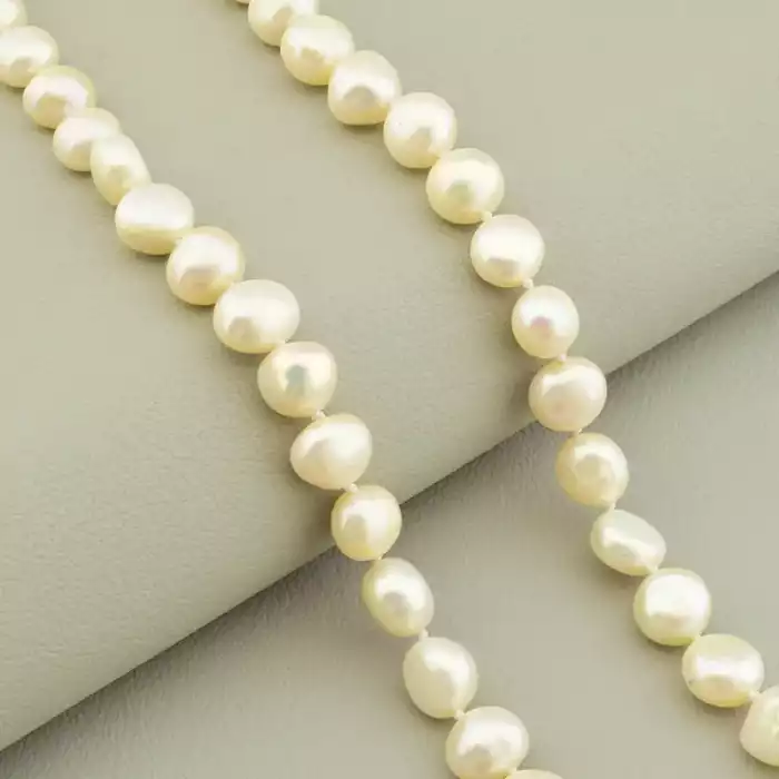 🏷️️ Намисто з перлин (42 см, з карабіном, сталь, 9х8 мм, АА, білий, срібний) ss_105304