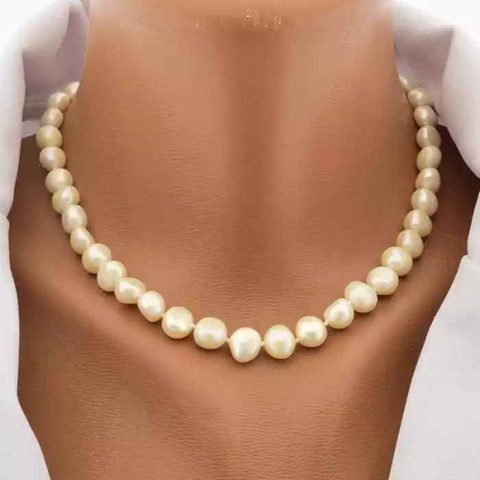 🏷️️ Намисто з перлин (42 см, з карабіном, сталь, 9х8 мм, АА, білий, срібний) ss_105304