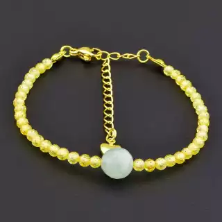 Браслет на карабіні Циркон, Аквамарин 16 см (позолота 18к)