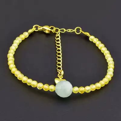 Браслет на карабіні Циркон, Аквамарин 16 см (позолота 18к)