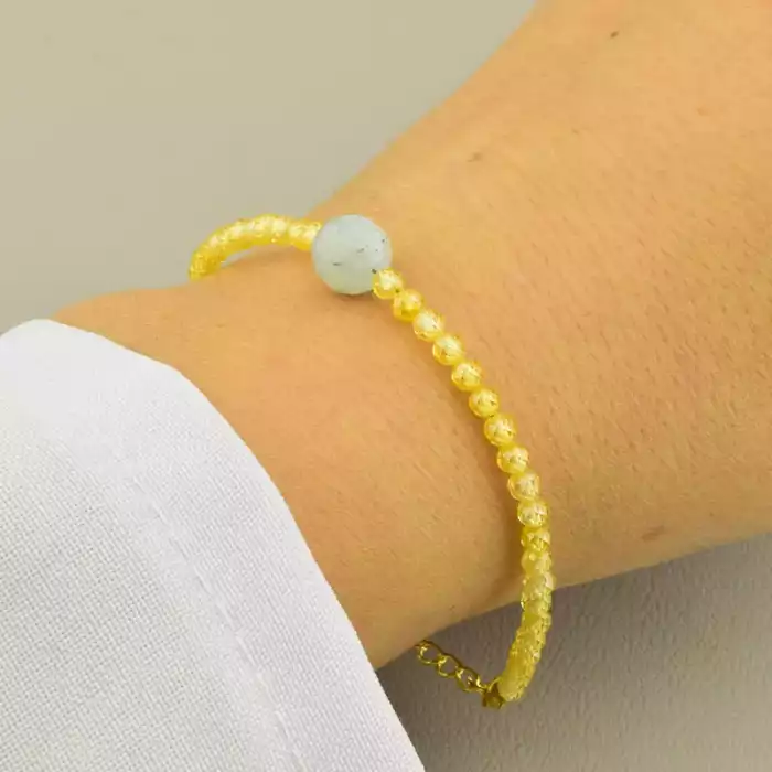 🏷️️ Браслет на карабіні Циркон, Аквамарин 16 см (позолота 18к) ss_105712