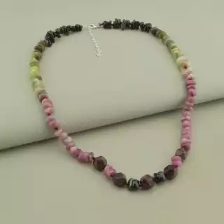 Намисто Турмалін, Гранат 47 см. (срібло 925 проба)