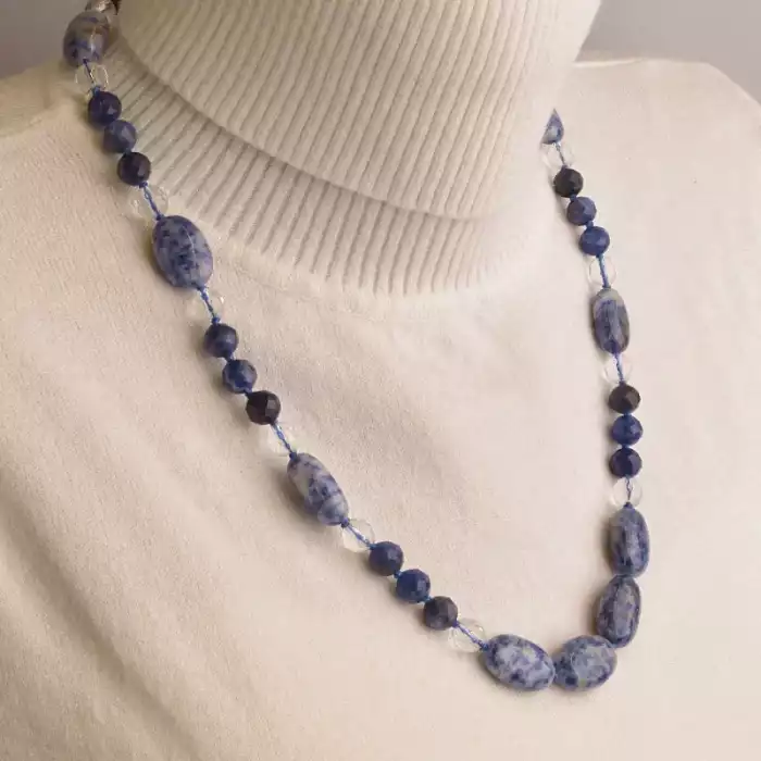🏷️️ Намисто Содаліт, Лазурит, Гірський кришталь 55 см. ss_94503