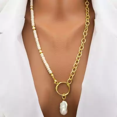 🏷️️ Підвіска Перли (58 см, з карабіном) (позолота 18к) F-104895