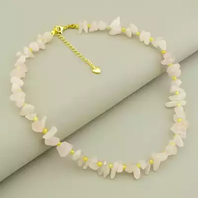 Намисто+Браслет Рожевий кварц, Циркон 38 см (позолота 18к)