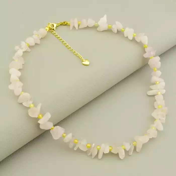 🏷️️ Намисто+Браслет Рожевий кварц, Циркон 38 см (позолота 18к) F-105713