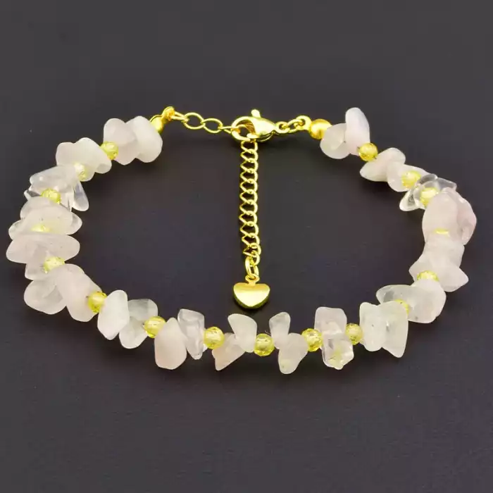 🏷️️ Намисто+Браслет Рожевий кварц, Циркон 38 см (позолота 18к) F-105713