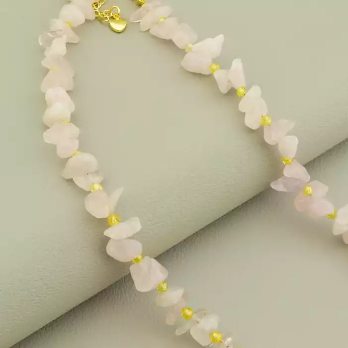 🏷️️ Намисто+Браслет Рожевий кварц, Циркон 38 см (позолота 18к) F-105713