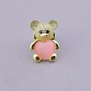 Брошка ведмедик з серцем Xuping Фіаніт (позолота 18к лимонна)