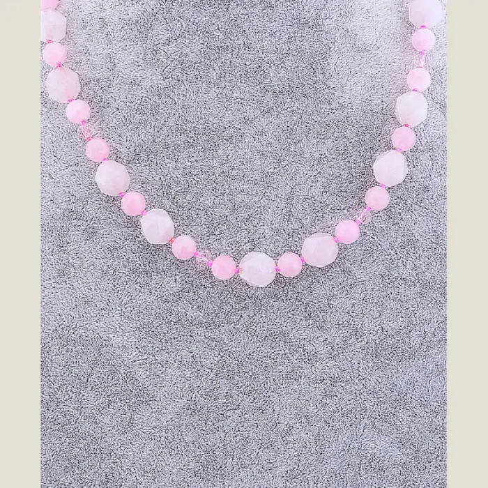 🏷️️ Намисто Рожевий кварц, Чеський кришталь 48 см ss_63769