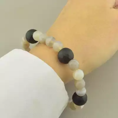 🏷️️ Браслет резинка Шунгіт, Агат 20 см. F-101398