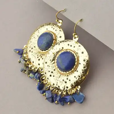 🏷️️ Сережки петельки Stainless Steel Лазурит, Содалит F-85983