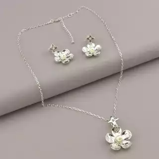 Підвіска + Сережки Майорка 43 см. (родій)