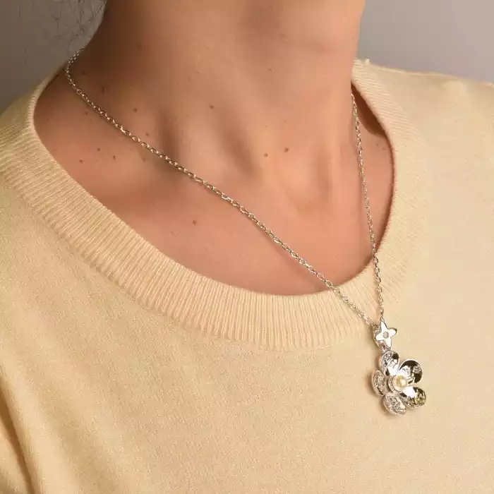 🏷️️ Підвіска + Сережки Майорка 43 см. (родій) ss_93938