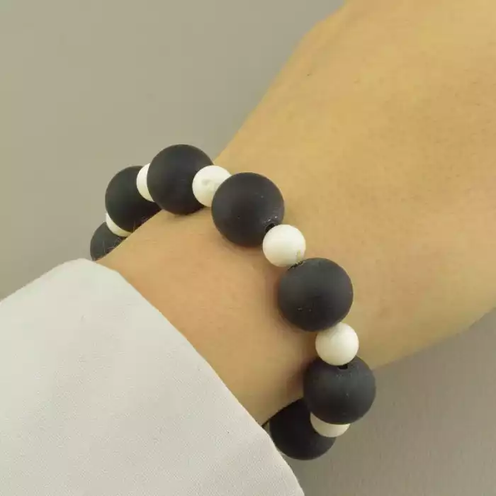 🏷️️ Браслет резинка Шунгіт, Корал 15 см. ss_101498