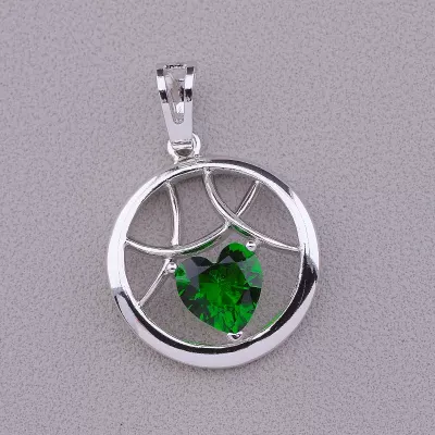 Кулон круглий зелене серце Xuping Фіаніт (родій)