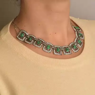 🏷️️ Підвіска + Серьги Winniana Малахіт, Фіаніт 40 см. F-95857