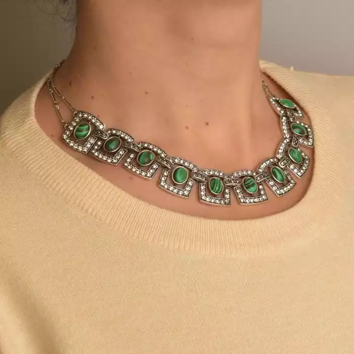 🏷️️ Підвіска + Серьги Winniana Малахіт, Фіаніт 40 см. ss_95857