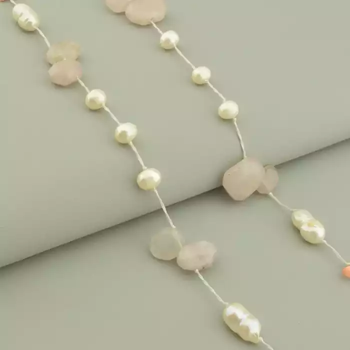 🏷️️ Намисто Рожевий кварц, Корал, Перли 130 см ss_68690