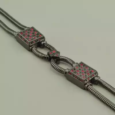 🏷️️ Браслет з карабіном Abella Фіаніт 19 см. Хром F-97002