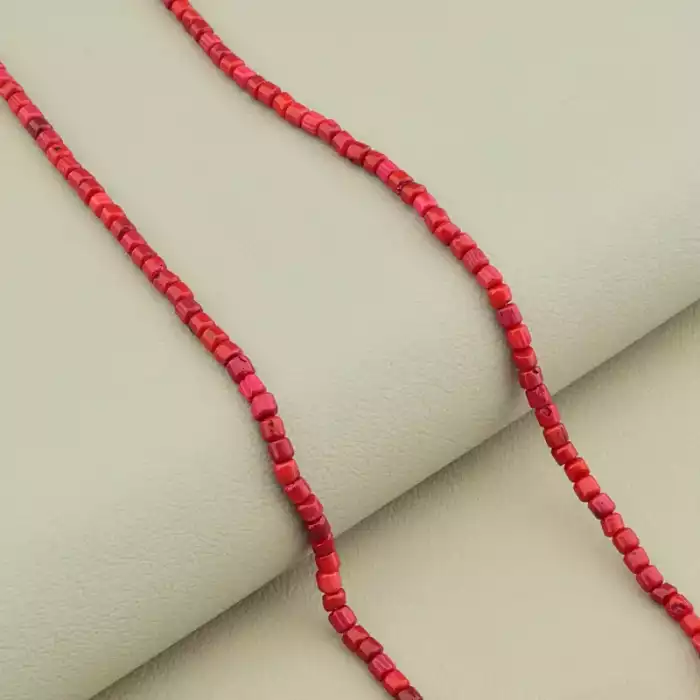 🏷️️ Намисто з коралів (45 см, з карабіном, сталь, 3,5х3 мм, B, червоний, срібний) ss_105410