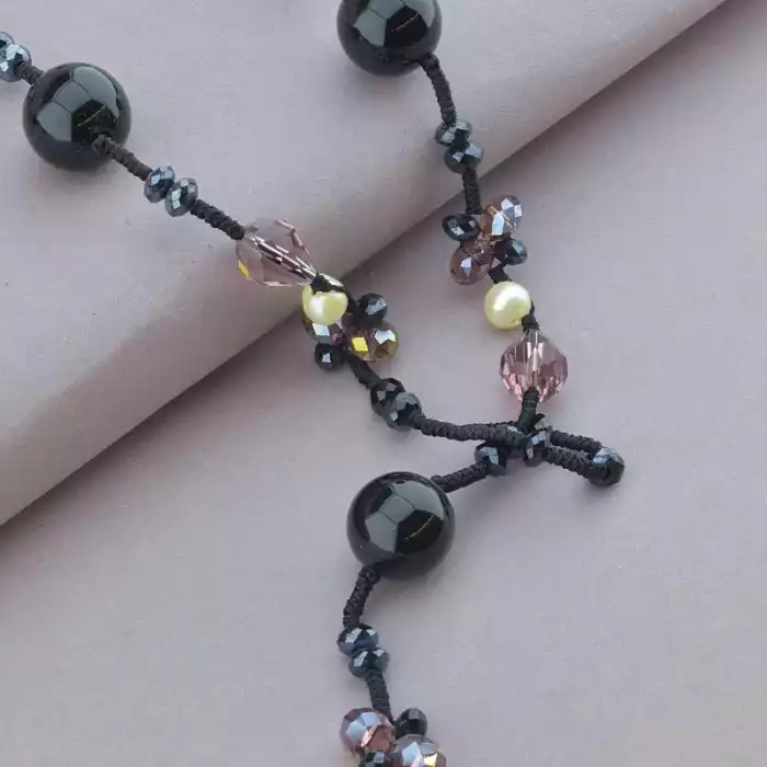 🏷️️ Намисто Агат, Перли, Чеський кришталь 90 см ss_59160