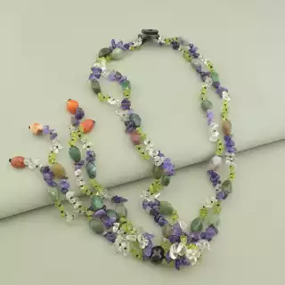 Намисто Яшма, Гірський кришталь, Аметист 60 см