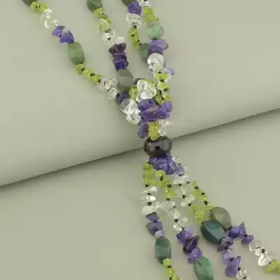 🏷️️ Намисто Яшма, Гірський кришталь, Аметист 60 см F-59260