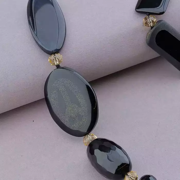 🏷️️ Намисто Агат, Чеський кришталь 66 см. ss_92252