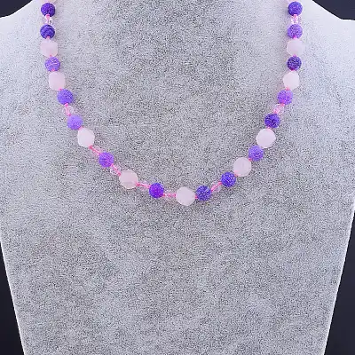 🏷️️ Намисто Рожевий кварц, Агат, Чеський кришталь 49 см F-82715