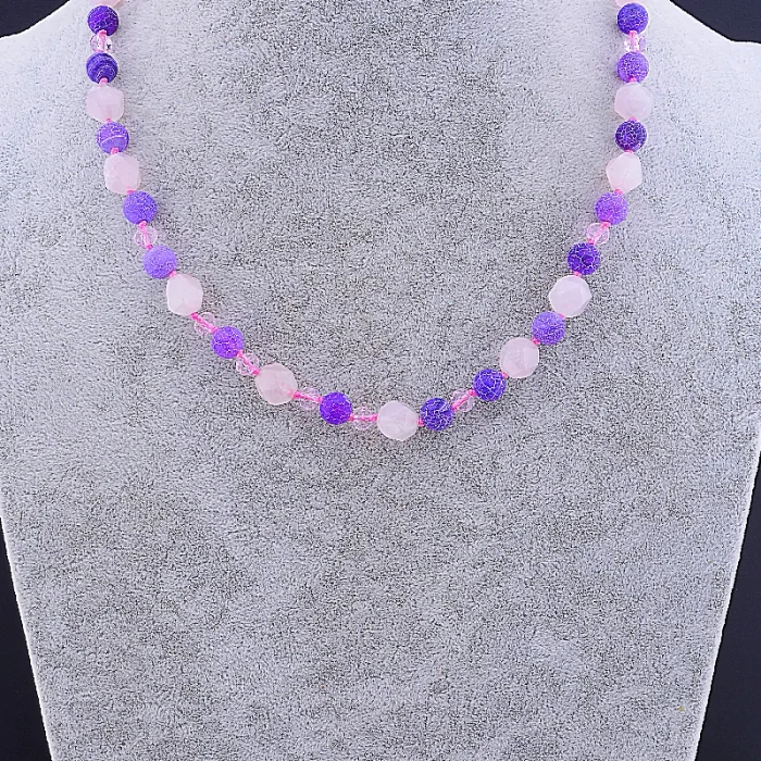 🏷️️ Намисто Рожевий кварц, Агат, Чеський кришталь 49 см ss_82715