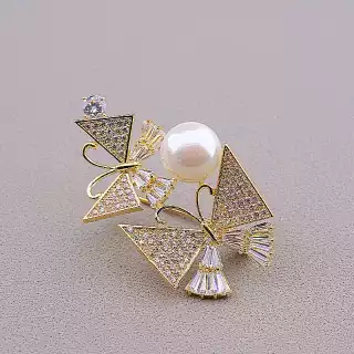Брошка метелики Майорка, Фіаніт (позолота 18к)