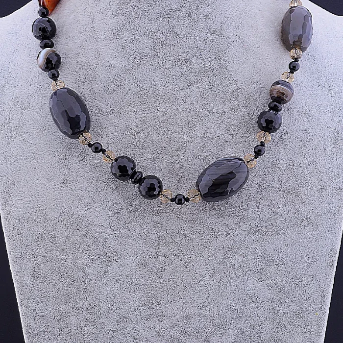 🏷️️ Намисто Агат, Чеський кришталь 83 см ss_86114