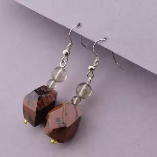 Сережки петля Обсідіан, Раухтопаз