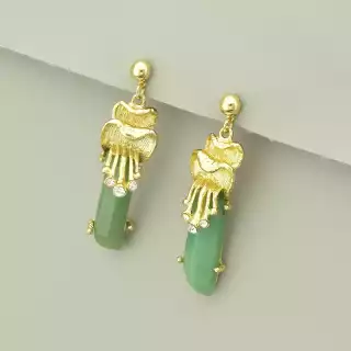 Сережки в стилі бохо пусети Нефрит, Сrystal