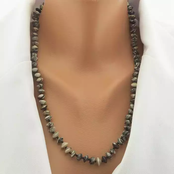 🏷️️ Намисто з яшмою у сріблі 925 проби (56 см, сіро-чорне) ss_104697