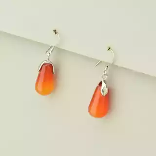 Сережки петля сердолік (35х8 мм, петля, сталь, оранжевий, коричневий, срібний)