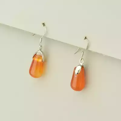 🏷️️ Сережки петля сердолік (35х8 мм, петля, сталь, оранжевий, коричневий, срібний) F-105204