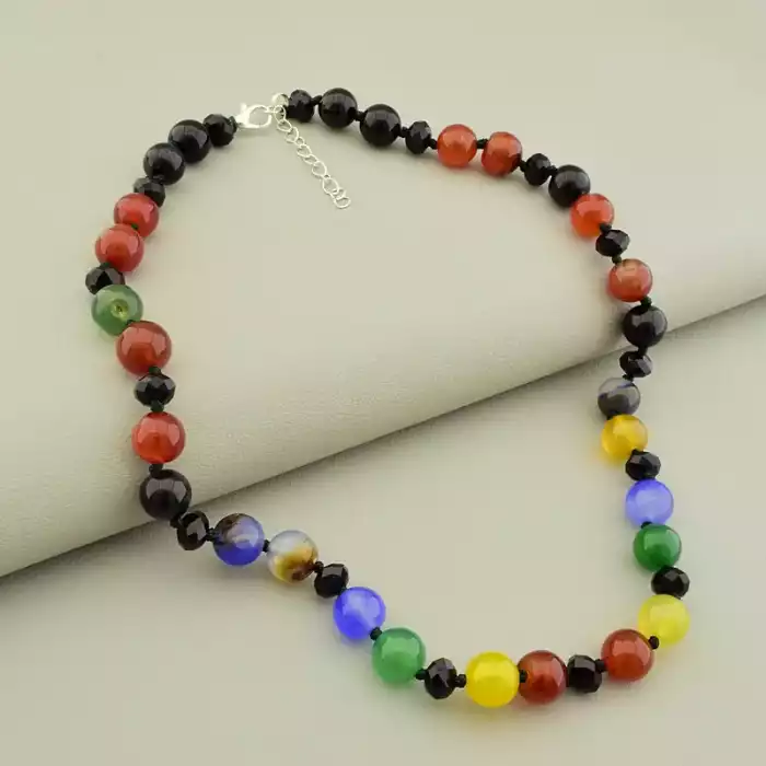 🏷️️ Намисто Агат, Чеський кришталь 47 см F-105815