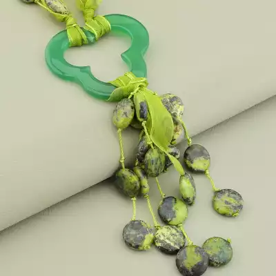🏷️️ Намисто підвіска петля Агат, Жадеїт 50 см F-106120