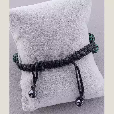 🏷️️ Браслет Шамбала Crystal 17 см (зелений, чорний) F-13346