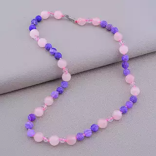 Намисто Рожевий кварц, Агат, Чеський кришталь 48 см