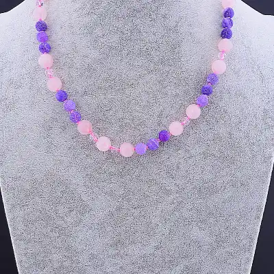 🏷️️ Намисто Рожевий кварц, Агат, Чеський кришталь 48 см F-82716